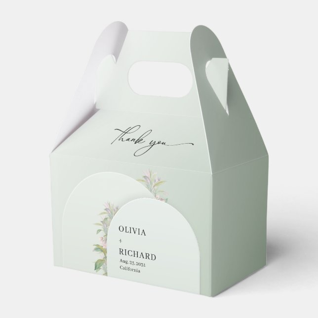 Rustikale, dusty grüne Blätter rösteln Blumenbogen Geschenkschachtel (Vorderseite)