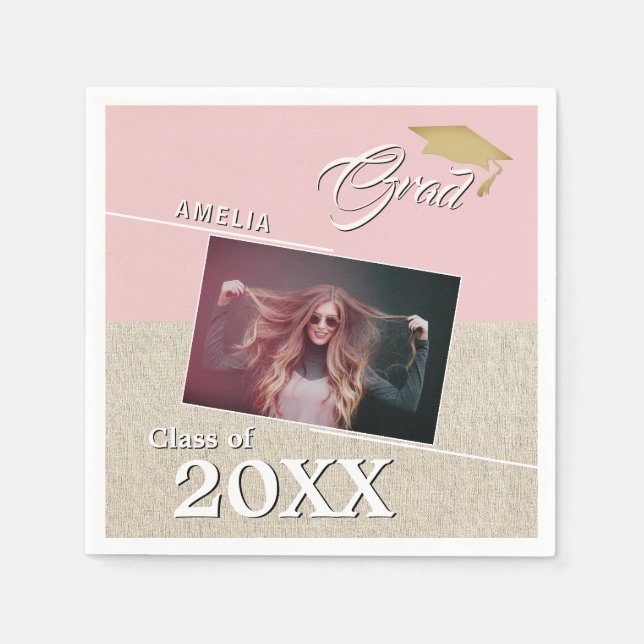 Rustikale Dusty Pink Graduate Foto Graduate Party Serviette (Vorderseite)
