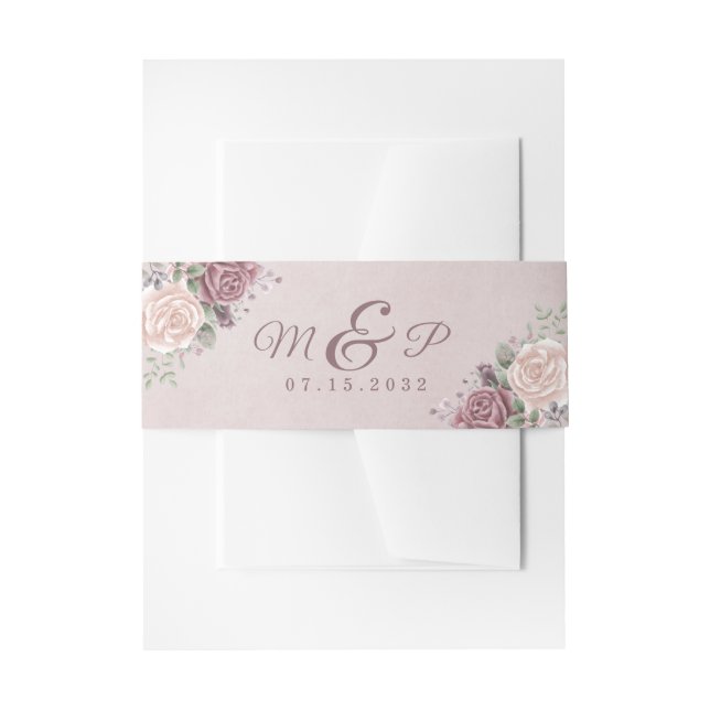 Rustikale Dusty Rose Floral Bouquet Einladungsbanderole (Vorderseite Beispiel)