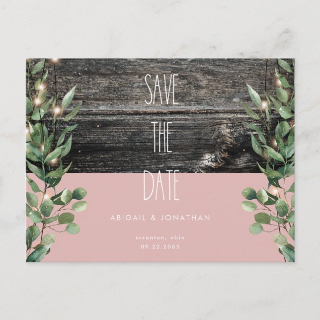 Rustikale dusty Rose Foliage Wedding Save the Date Einladungspostkarte (Vorderseite)