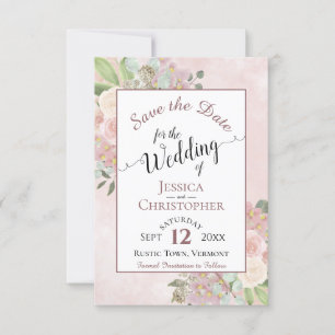 Rustikale Dusty Rose Rosa Blumenkalligrafie Save The Date