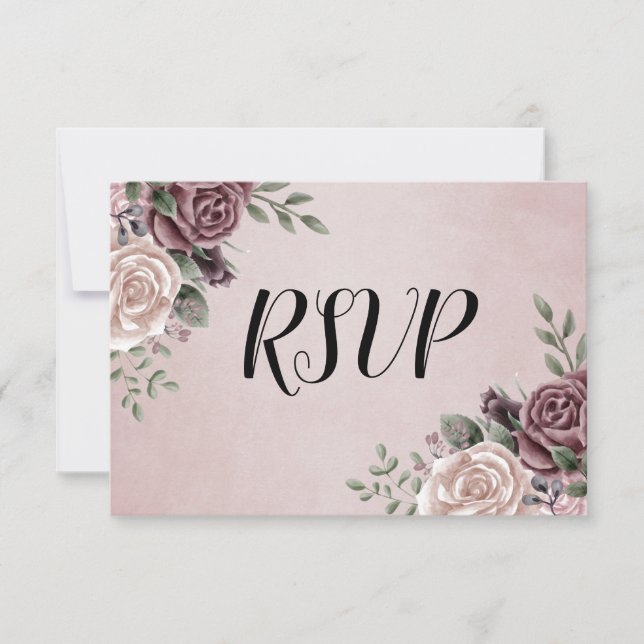 Rustikale Dusty Rose Wasserfarbe Blume Bouquet UAW RSVP Karte (Vorderseite)
