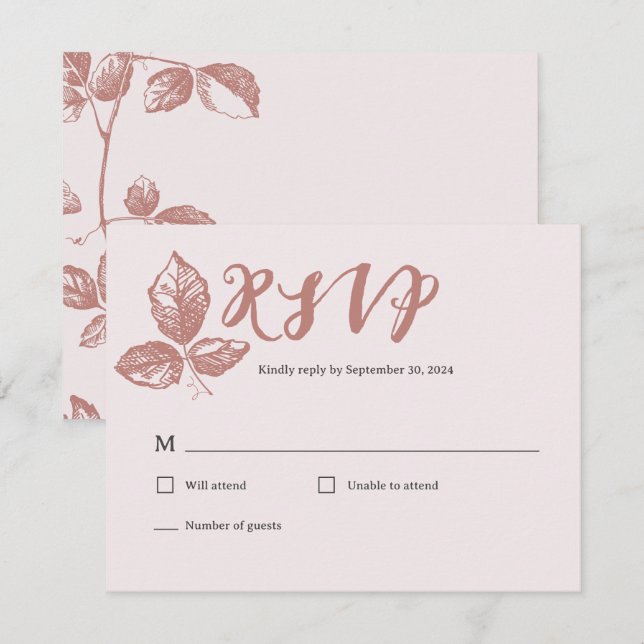 Rustikale Dusty-Rose Whimsisches Floral RSVP Karte (Vorne/Hinten)
