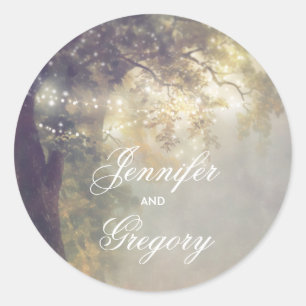 Rustikale Eichen-Baum-und Schnur-Licht-Vintage Runder Aufkleber