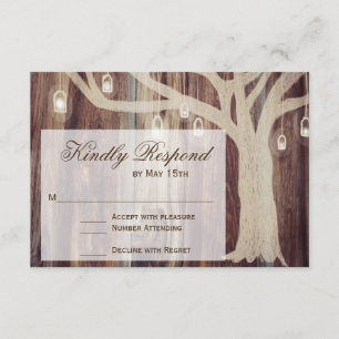 Rustikale Eichenbaum-Lichter Holz Hochzeits-RSVP-K RSVP Karte