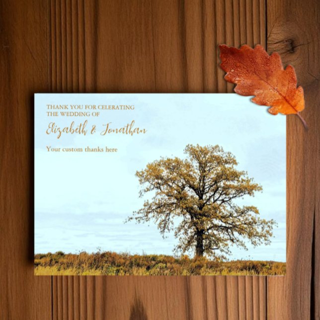 Rustikale Eichenhochzeit im Herbst Dankeskarte (Von Creator hochgeladen)