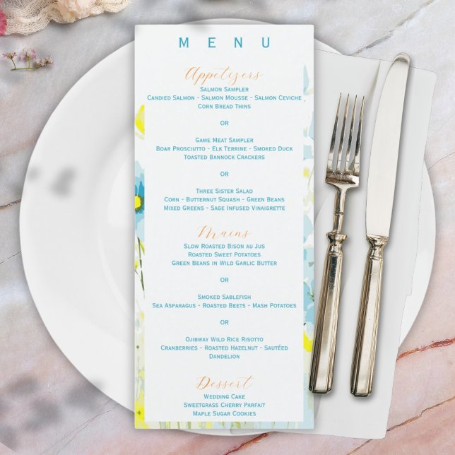 Rustikale, einfache, blaue Pfoten Wasserfarbe Menükarte (Von Creator hochgeladen)