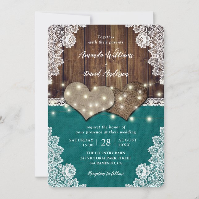 Rustikale Einladungen für Aquamarine Hochzeiten au (Vorderseite)