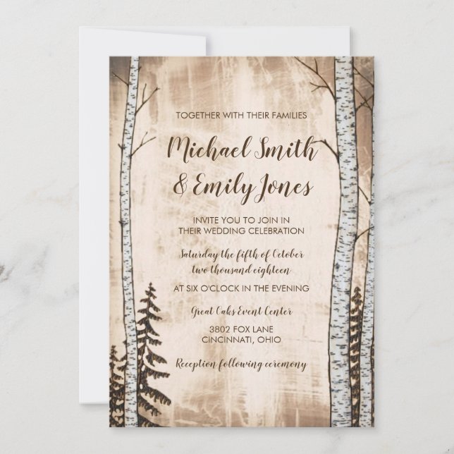 Rustikale Einladungen für Hochzeiten von Holz und  (Vorderseite)