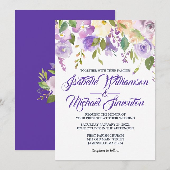 Rustikale Einladungen zu Lila Blütenhochzeiten (Vorne/Hinten)