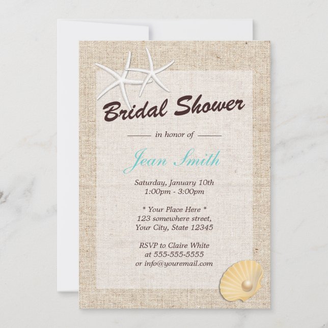Rustikale Einladungen zur Starfish Bridal Dusche (Vorderseite)