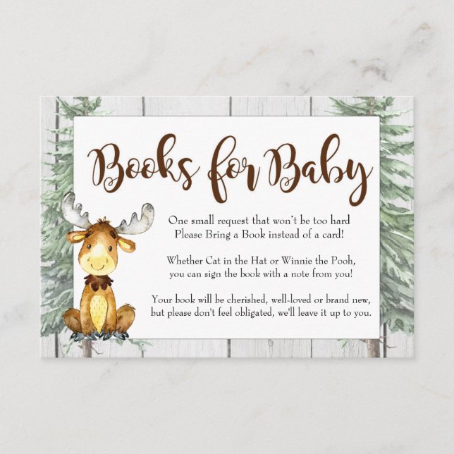 Rustikale Elch Bücher für Babykarte Begleitkarte (Vorderseite)
