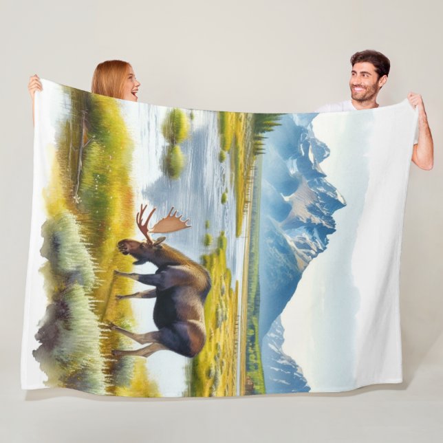 Rustikale Elch-Cabin-Style-Wasserfarbe  Fleecedecke (Beispiel)