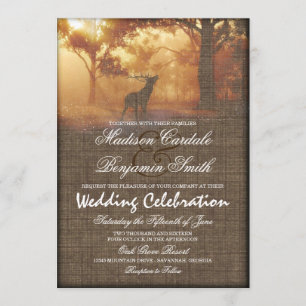 Rustikale Elch-Waldleinwand-Druck-Hochzeit lädt Einladung
