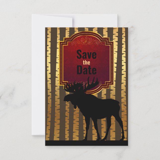 Rustikale Elche und goldene Aspen Bäume Hochzeit Save The Date (Vorderseite)