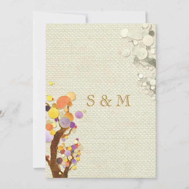 Rustikale Elegance Burlap Trees Wedding Einladung (Vorderseite)