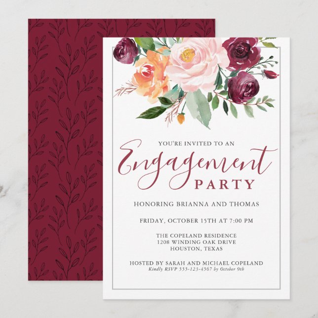 Rustikale Elegance floral Bouquet Engagement Party Einladung (Vorne/Hinten)
