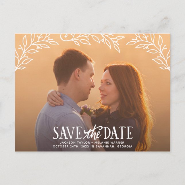 Rustikale Elegance | Foto Save the Date Ankündigungspostkarte (Vorderseite)
