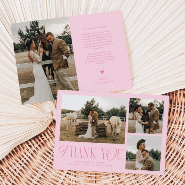Rustikale Elegance Fotocollage Hochzeit Pink Dankeskarte (Von Creator hochgeladen)