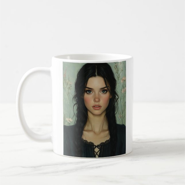 Rustikale Elegance - Freckled Beauty Portrait Kaffeetasse (Links)