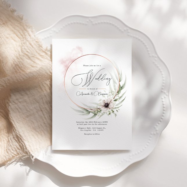 Rustikale Elegance Greenerity & Copper Wedding QR  Einladung (Rustic Elegance Greenery & Copper Wedding QR Code Invitation)