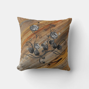 Rustikale Elegance Holz und Rose Kissen