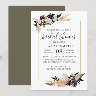 Rustikale Elegance Pine Cone und Fern Brautparty Einladung