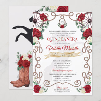 Rustikale Elegance Rote Rose Floral Charra Quincea Einladung