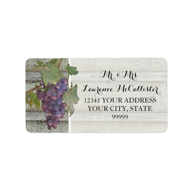 Rustikale Elegance Roter Wein Trauben Hochzeit Adressaufkleber (Vorne)