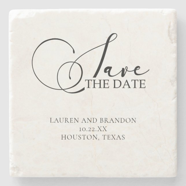Rustikale Elegance Save the Date Kalligraphie Steinuntersetzer (Vorderseite)