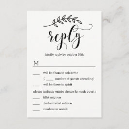 Rustikale Elegance Wedding RSVP mit Menüoptionen Einladung