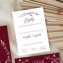 Rustikale Elegant Burgund Wildblume Hochzeit RSVP Karte