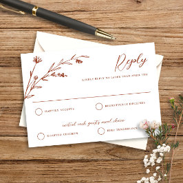Rustikale Elegant Burgund Wildblume Hochzeit RSVP Karte