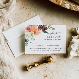 Rustikale Elegant Burgundy Fall Floral Wedding RSVP Karte