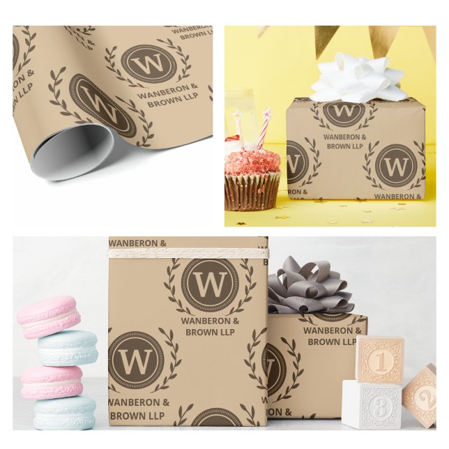 Rustikale Elegant Business Monogram Brown Geschenkpapier (Business Gift Wrapping Paper bakery modern homemade cake business baked goods cupcake patisserie)