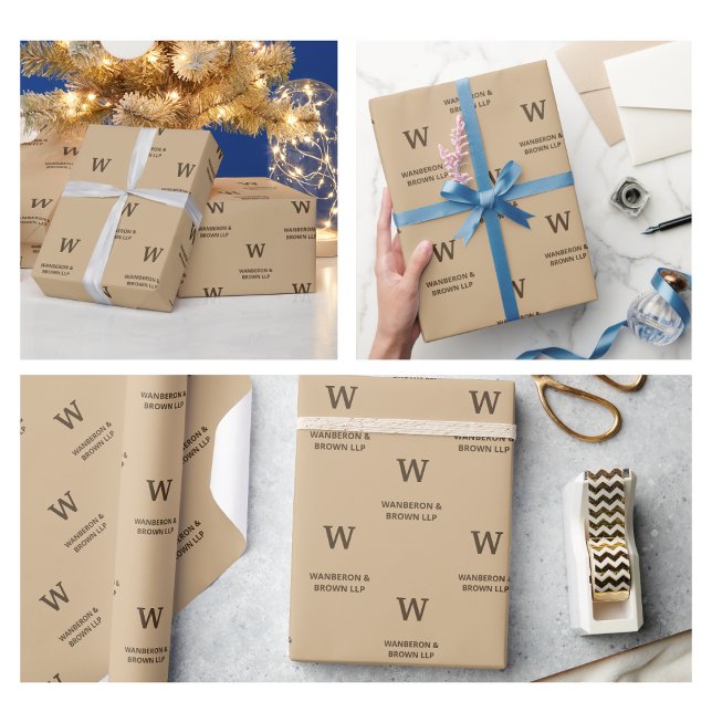 Rustikale Elegant Business Monogram Brown Geschenkpapier (Business Gift Wrapping Paper monogram brown company professional rustic kraft script artisan handmad)
