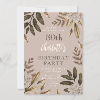 Rustikale Elegant Floral 80. Geburtstag Einladunge Einladung