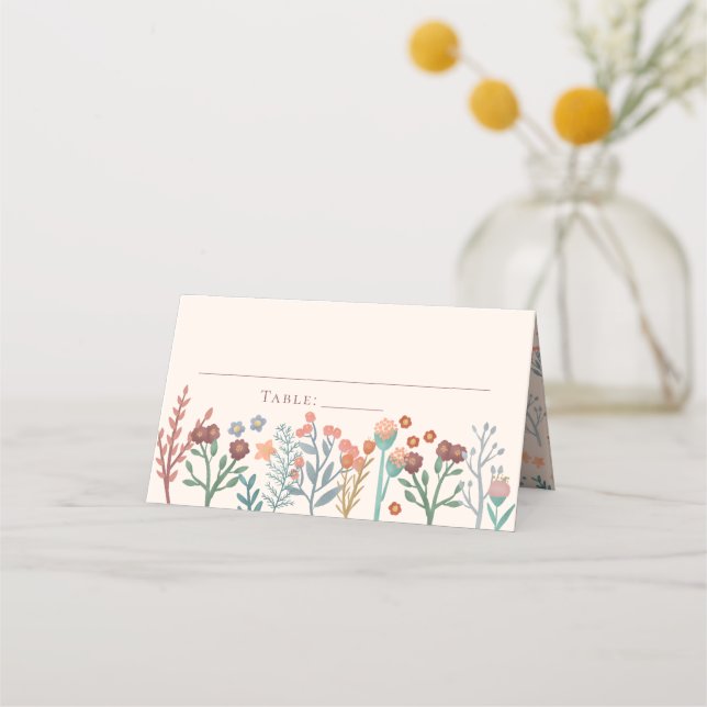Rustikale Elegant Floral Boho Wildblumen Hochzeit Platzkarte (Vorderseite)