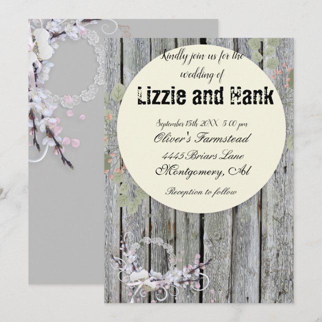 Rustikale Elegant Floral Wedding Einladung (Vorne/Hinten)