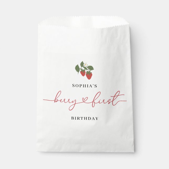 Rustikale Elegant Girl's Berry Erster Geburtstag P Geschenktütchen (Vorderseite)