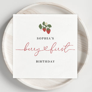 Rustikale Elegant Girl's Berry Erster Geburtstag P Serviette