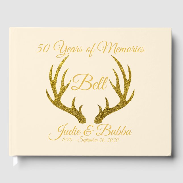 Rustikale Elegant Gold Deer Antlers 50 Jahre Gästebuch (Vorderseite)