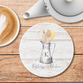 Rustikale Elegant Monogram Kitchen Utensils Getränkeuntersetzer