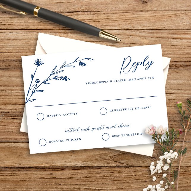 Rustikale Elegant Navy Blue Wildblume Hochzeit RSVP Karte (Von Creator hochgeladen)