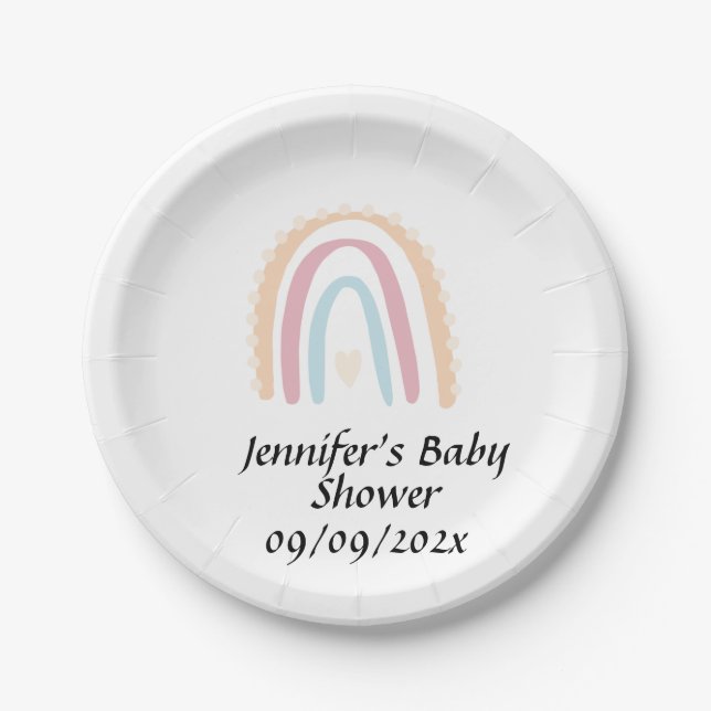 Rustikale Elegant Rainbow Baby Shower Gender-neutr Pappteller (Vorderseite)