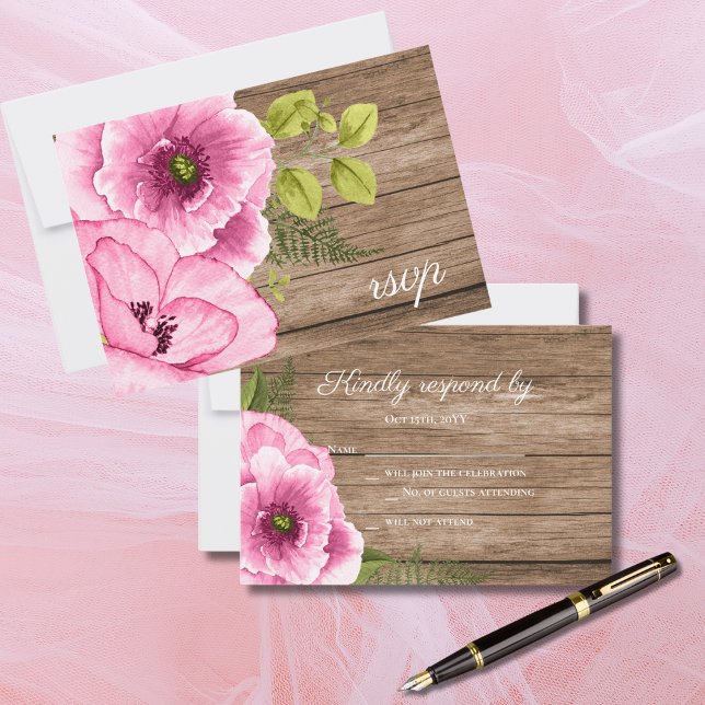 Rustikale Elegant Rosa Grüne Aquarellpflanzen RSVP Karte (Von Creator hochgeladen)