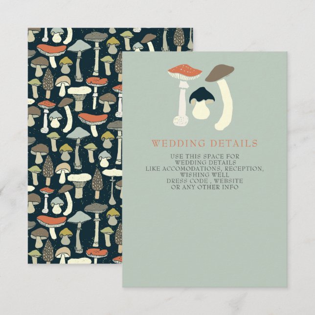 Rustikale Elegant Woodland Wild Mushrooms Wedding Begleitkarte (Vorne/Hinten)