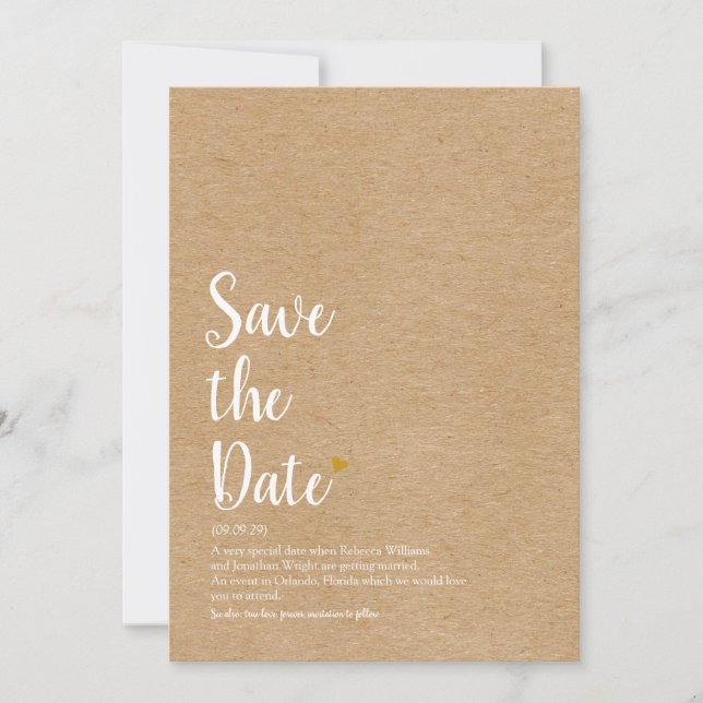 Rustikale Elegante Chic Gold Heart Script Definiti Save The Date (Vorderseite)