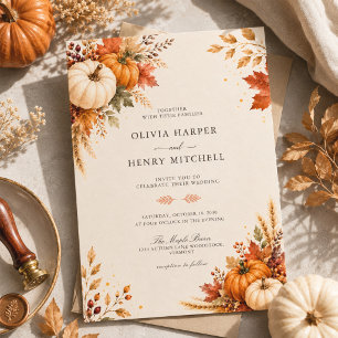 Rustikale elegante Ernte-Kürbis-Herbst-Hochzeit Einladung