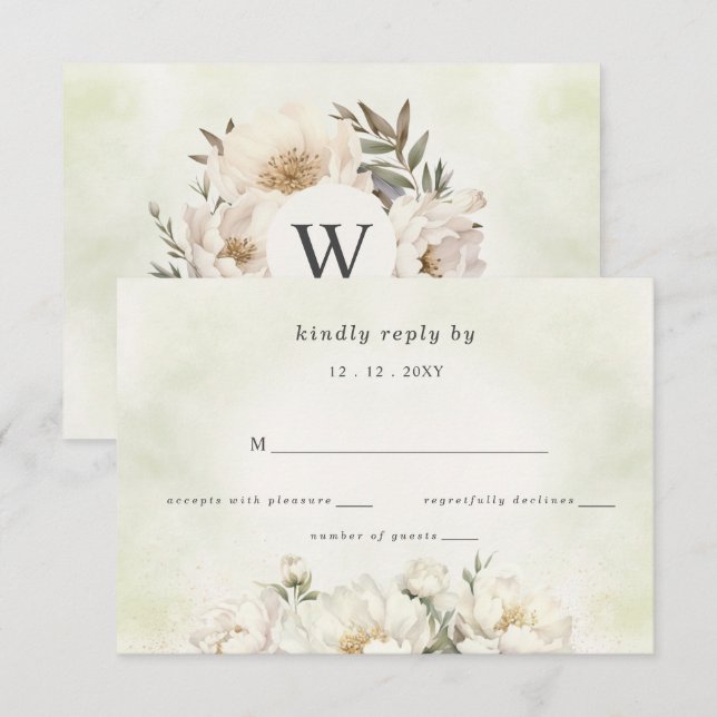 Rustikale Elegante Grüne Weiße Blumenhochzeit RSVP Karte (Vorne/Hinten)